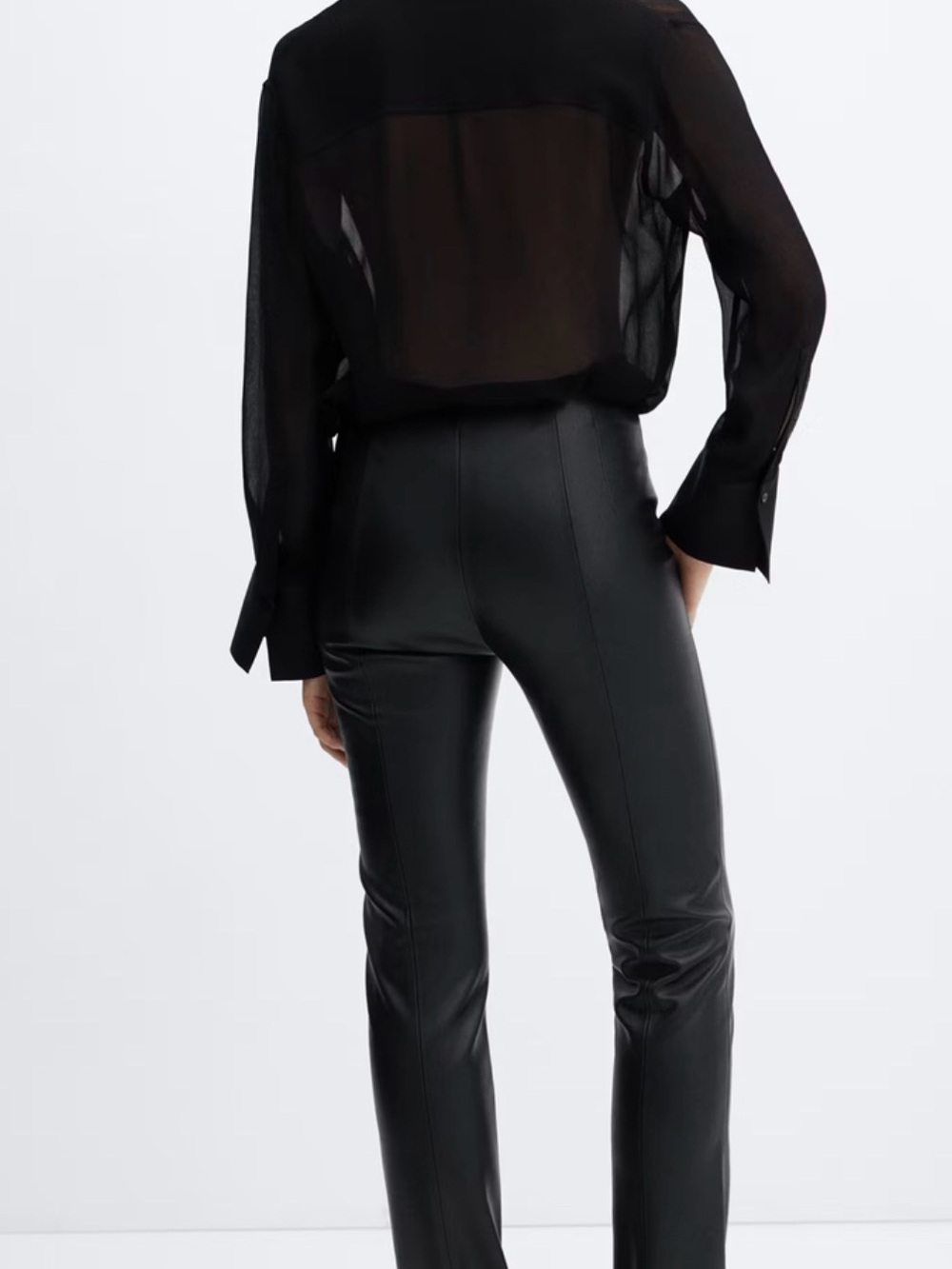 Mango Black Faux-Leather Flared Trousers - Picture 3 of 7